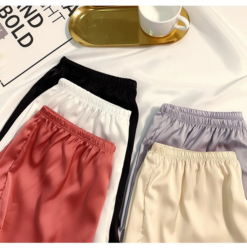 Women's Summer Ice Silk Pajama Shorts – Satin Sleepwear Bottoms