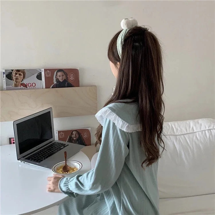 NS Style Women's Long-Sleeved Nightgown – Knee-Length Pajamas with Doll Collar, Princess-Inspired Fairy Court Design, Perfect for Spring and Fall Lounging